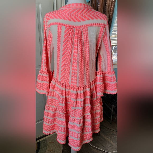 Anthopologie Devotion Twins Ella Tunic Dress Womens XS Neon Pink Geometric EUC - Picture 3 of 13